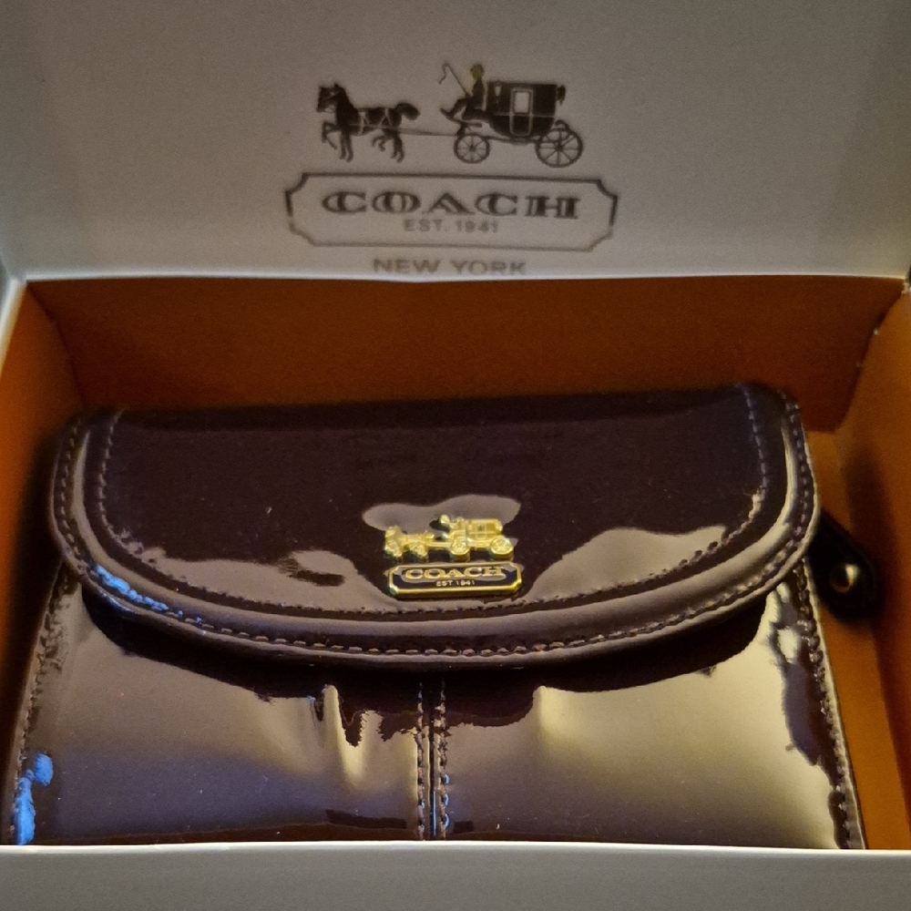 Coach Shiny Burgandy Leather Wallet